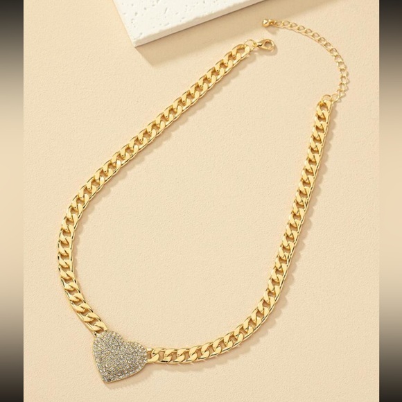 Rhinestone Heart Decor Chain Necklace - Picture 3 of 4